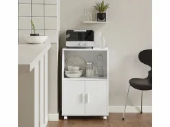 Hot Sobuy Aparador Auxiliar bajo de Cocina para microondas,con 2 Puertas y 1 Estante,L55 cm x P38 cm x H84 cm,FRG241-W ES Blanco
