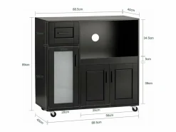 Hot Sobuy Aparador Auxiliar de Almacenamiento para Microondas con Ruedas Armario de Cocina con 3 Puertas y un Cajón 88.5 x 40 x 89 cm FSB78-SCH ES Negro