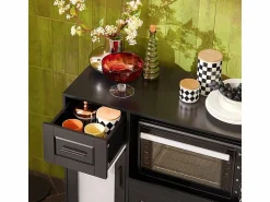 Hot Sobuy Aparador Auxiliar de Almacenamiento para Microondas con Ruedas Armario de Cocina con 3 Puertas y un Cajón 88.5 x 40 x 89 cm FSB78-SCH ES Negro