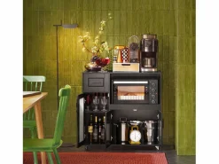 Hot Sobuy Aparador Auxiliar de Almacenamiento para Microondas con Ruedas Armario de Cocina con 3 Puertas y un Cajón 88.5 x 40 x 89 cm FSB78-SCH ES Negro