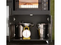 Hot Sobuy Aparador Auxiliar de Almacenamiento para Microondas con Ruedas Armario de Cocina con 3 Puertas y un Cajón 88.5 x 40 x 89 cm FSB78-SCH ES Negro