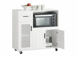 Online Sobuy Aparador Auxiliar de Almacenamiento para Microondas con 4 Ruedas Mueble Auxiliar de Comedor con 3 Puertas y 1 Cajón 88,5 x 40 x 89 cm FSB78-W ES Blanco