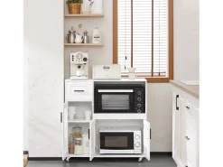 Online Sobuy Aparador Auxiliar de Almacenamiento para Microondas con 4 Ruedas Mueble Auxiliar de Comedor con 3 Puertas y 1 Cajón 88,5 x 40 x 89 cm FSB78-W ES Blanco