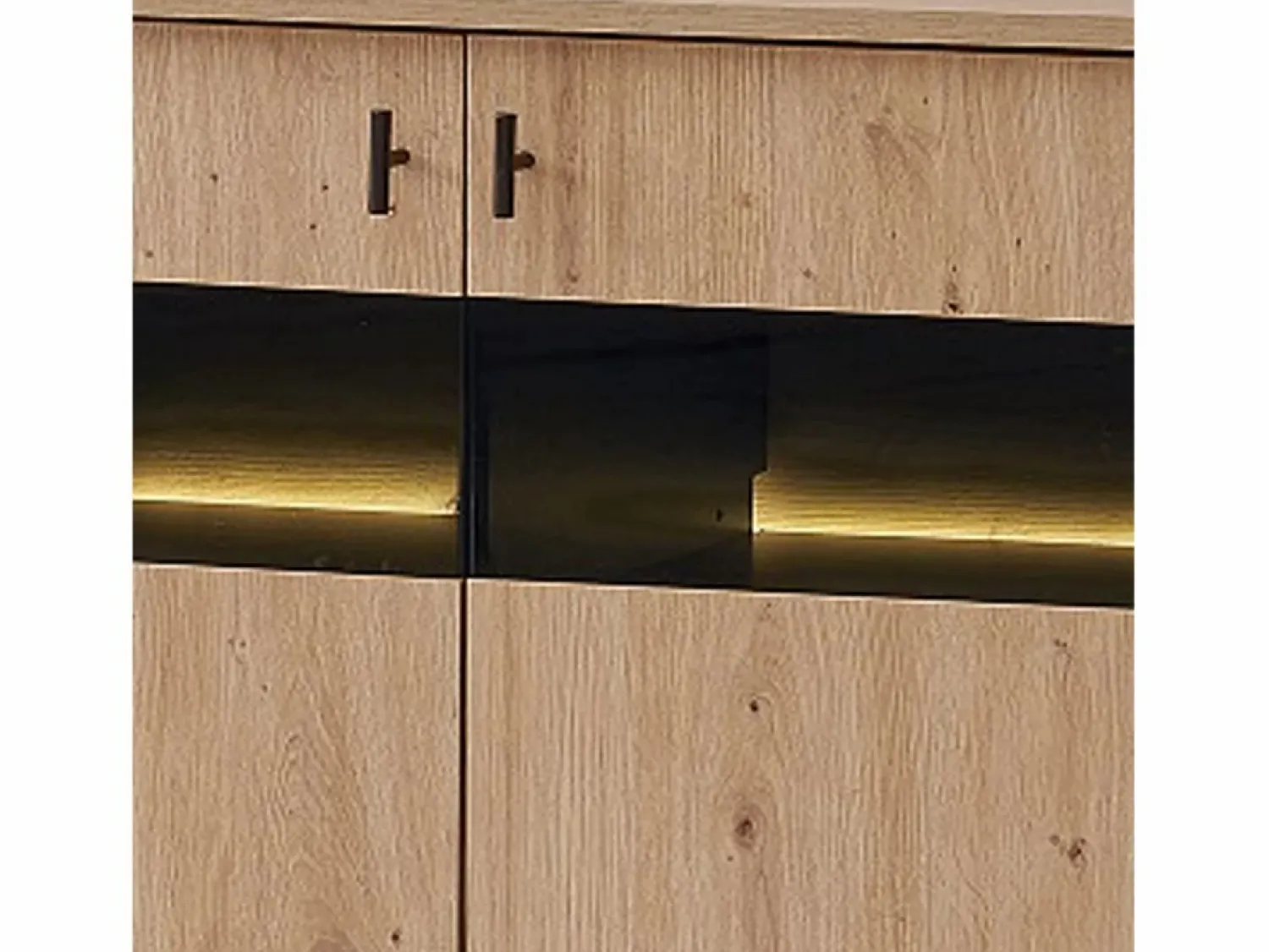 Hot Merax Aparador bajo - Decoración artesanal de roble y negro - 3 puertas de cristal y tableros de partículas - An 140 x Al 78 x Pr 41 cm Color natural claro