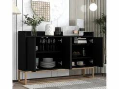 Sale Merax Aparador bajo 4 puertas - Patas de madera MDF y metal - Estilo moderno - Color - 120 x 30 x 80 cm Negro