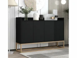 Sale Merax Aparador bajo 4 puertas - Patas de madera MDF y metal - Estilo moderno - Color - 120 x 30 x 80 cm Negro
