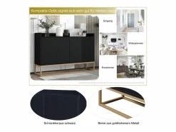 Sale Merax Aparador bajo 4 puertas - Patas de madera MDF y metal - Estilo moderno - Color - 120 x 30 x 80 cm Negro