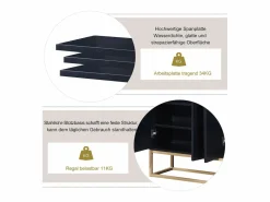 Sale Merax Aparador bajo 4 puertas - Patas de madera MDF y metal - Estilo moderno - Color - 120 x 30 x 80 cm Negro
