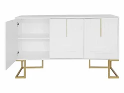 Discount Aparador bajo de 3 puertas con estantes regulables - 138x40x80,5cm - Madera MDF y metal dorado - Aparador