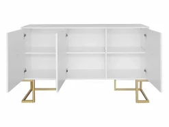 Discount Aparador bajo de 3 puertas con estantes regulables - 138x40x80,5cm - Madera MDF y metal dorado - Aparador