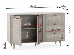Clearance Aparador Bella 3 cajones y 2 puertas color roble, 120 cm Aparador