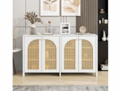 Sale Aparador - Aparador con 4 puertas de ratán y tiradores de metal - para comedor y salón Aparador