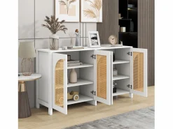 Sale Aparador - Aparador con 4 puertas de ratán y tiradores de metal - para comedor y salón Aparador