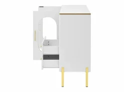 Discount Aparador con 2 cajones y 2 puertas de cristal, tiradores y patas dorados - para salón y comedor Aparador De Cocina