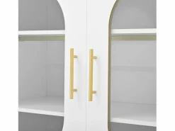 Discount Aparador con 2 cajones y 2 puertas de cristal, tiradores y patas dorados - para salón y comedor Aparador De Cocina