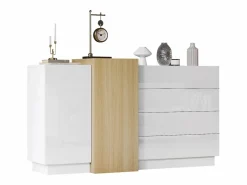 Clearance Aparador con 3 cajones y 4 puertas - 160 x 37 x 75 cm - Madera MDF - Color brillo y madera Aparador De Cocina