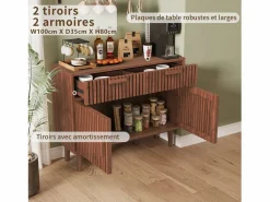 Hot Aparador con 2 cajones y 2 puertas, mueble de cocina, madera, 100 x 35 x 80 cm Color natural oscuro