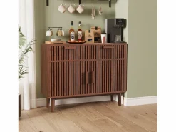 Hot Aparador con 2 cajones y 2 puertas, mueble de cocina, madera, 100 x 35 x 80 cm Color natural oscuro