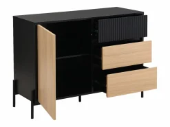Online Aparador con 1 puerta y 3 cajones - Negro y natural claro - GLARODI Aparador