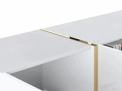Discount Vente-unique Aparador con 4 puertas - 200 cm - Blanco brillante y Dorado - MARZIALO Blanco / Dorado
