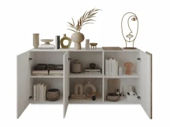 New Vente-unique Aparador con 3 puertas - Blanco y natural claro - CAYNO Color natural claro / Blanco