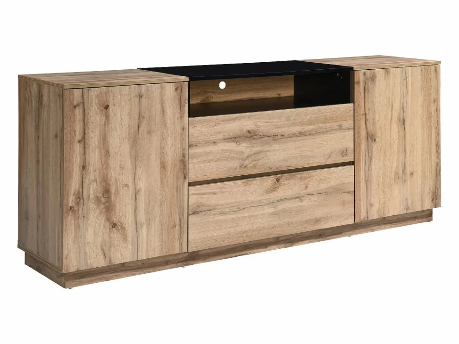 Outlet Vente-unique Aparador con 2 puertas, 2 cajones y 1 estante - Natural y Negro - CEMILINA Negro / Color natural claro