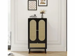 Merax Aparador con 2 puertas, 1 cajón - 60 x 40 x 110,5 cm - Tablero de partículas - Aspecto ratán - Blanco + roble