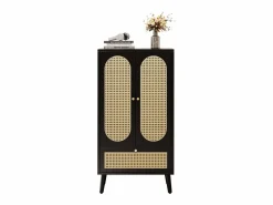Merax Aparador con 2 puertas, 1 cajón - 60 x 40 x 110,5 cm - Tablero de partículas - Aspecto ratán - Blanco + roble