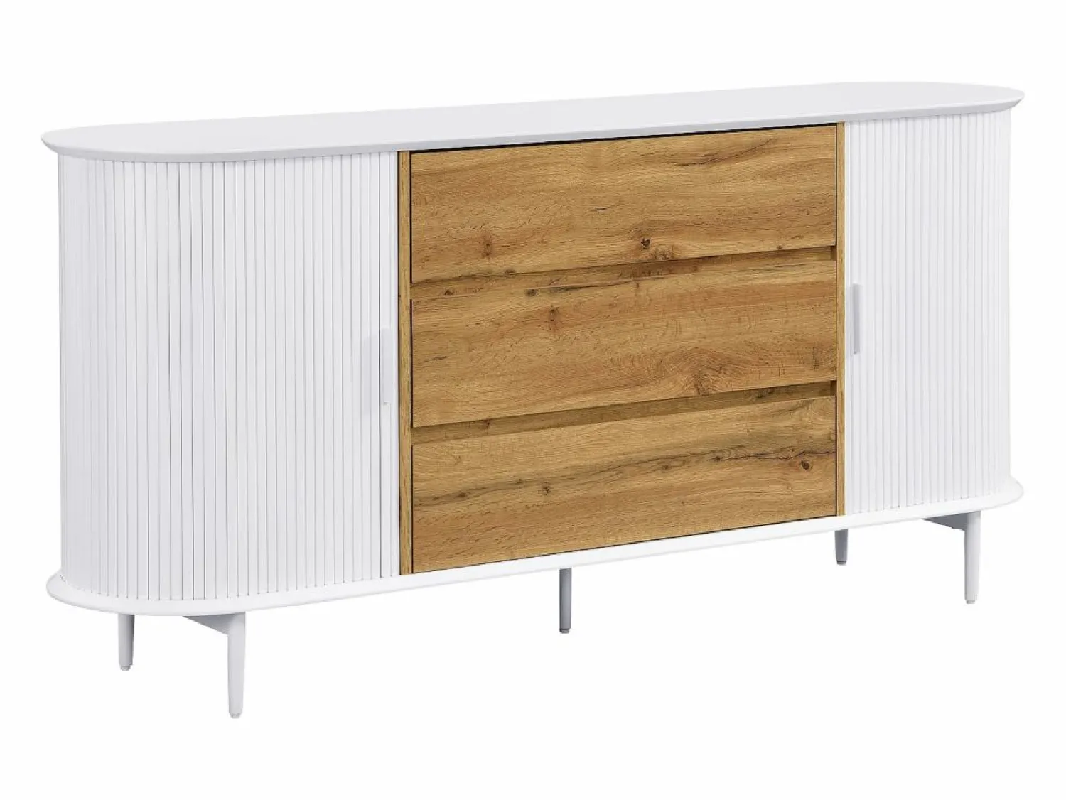Sale Aparador con 2 puertas correderas y 3 cajones de MDF - Natural y blanco - VELURANI Aparador
