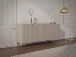 Outlet Vente-unique Aparador con 4 puertas de MDF y acero - y dorado - YESINIA Beige