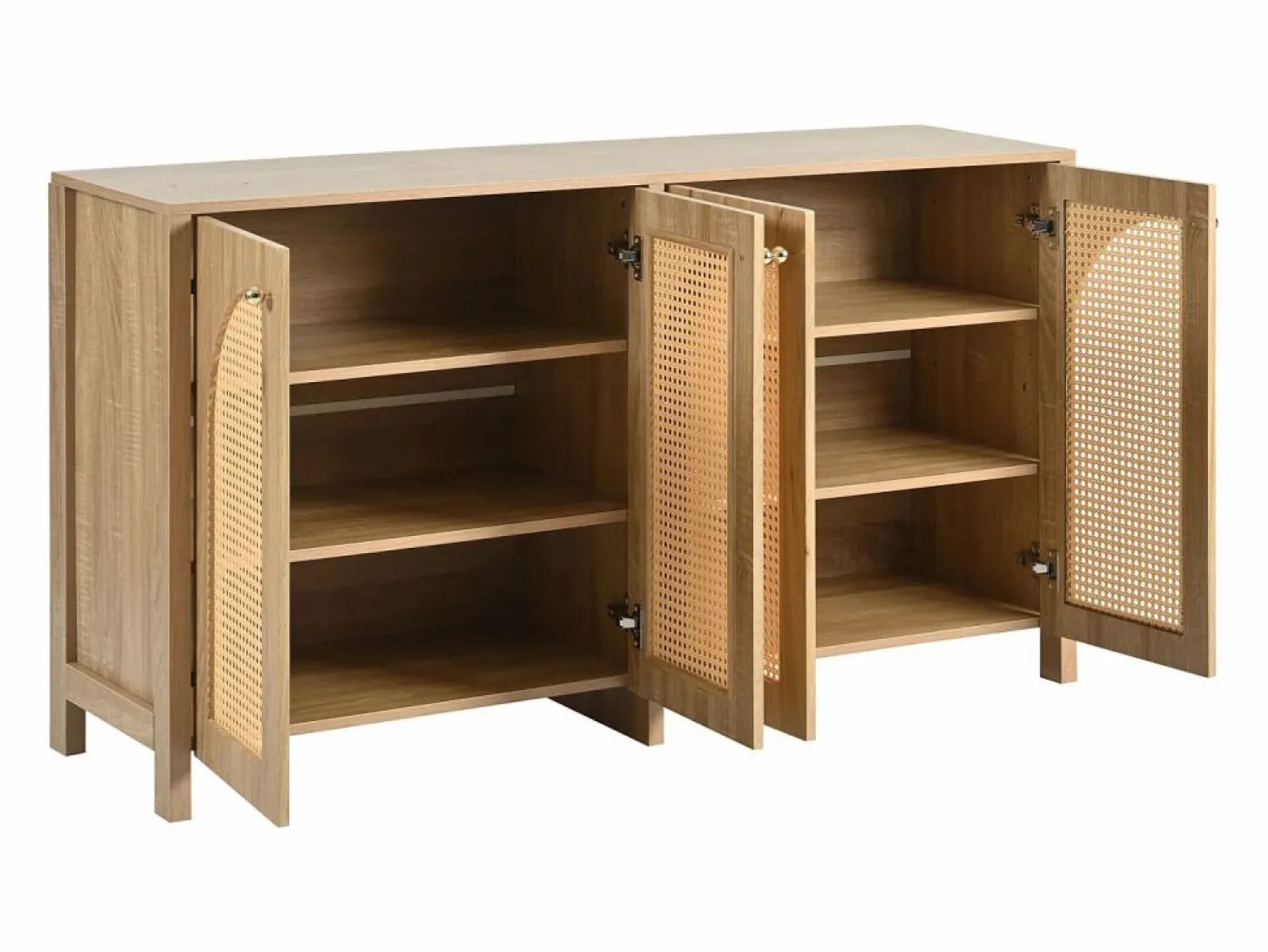 Clearance Aparador con 4 puertas de ratán - 145 x 40 x 80 cm - con estantes regulables - color natural Aparador