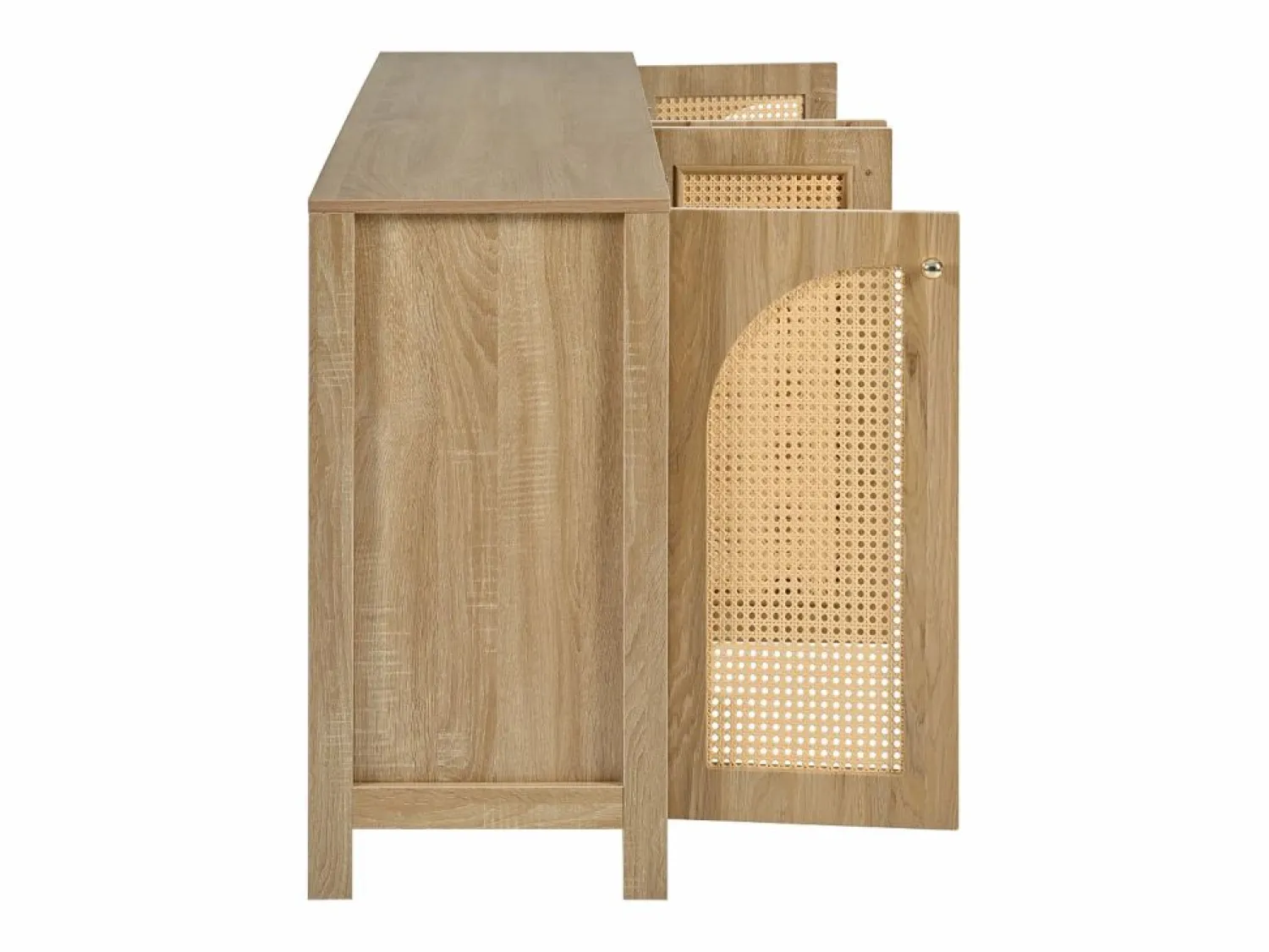 Clearance Aparador con 4 puertas de ratán - 145 x 40 x 80 cm - con estantes regulables - color natural Aparador