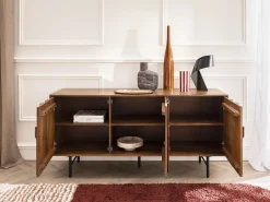 Maison Céphy Aparador con 3 puertas de madera de mango y metal negro - Natural - MIZORAM