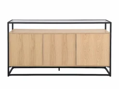 Vente-unique Aparador con 3 puertas de MDF, vidrio templado y metal - Natural claro - CAMATA
