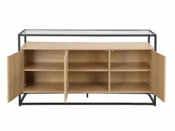 Vente-unique Aparador con 3 puertas de MDF, vidrio templado y metal - Natural claro - CAMATA