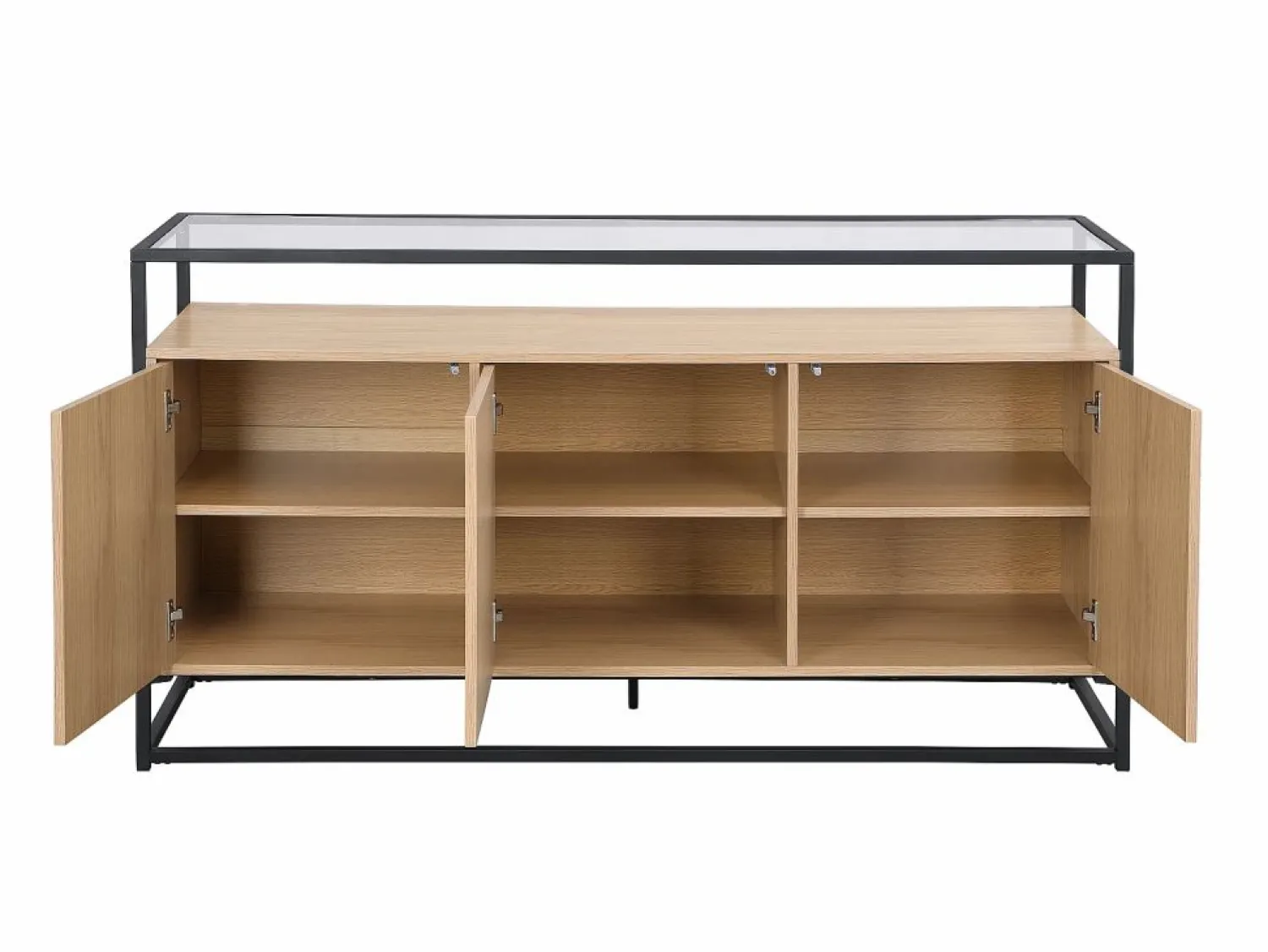 Vente-unique Aparador con 3 puertas de MDF, vidrio templado y metal - Natural claro - CAMATA