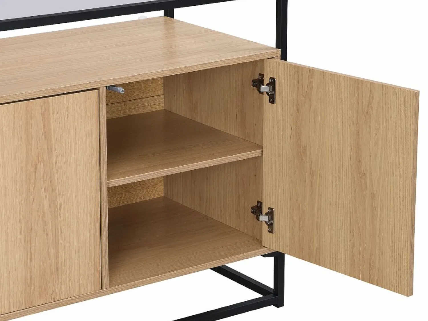 Vente-unique Aparador con 3 puertas de MDF, vidrio templado y metal - Natural claro - CAMATA