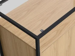 Vente-unique Aparador con 3 puertas de MDF, vidrio templado y metal - Natural claro - CAMATA
