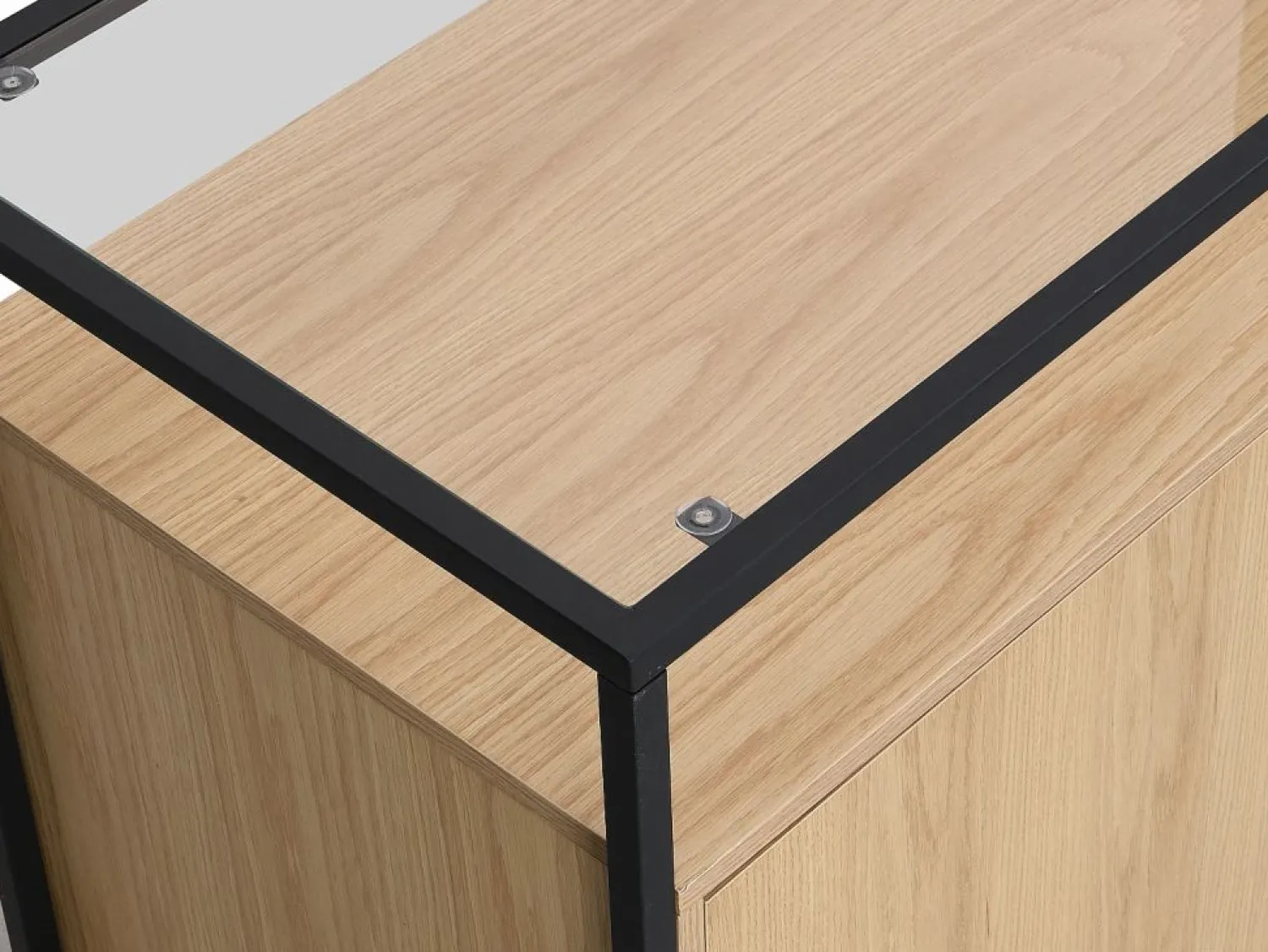 Vente-unique Aparador con 3 puertas de MDF, vidrio templado y metal - Natural claro - CAMATA