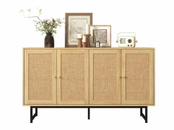 Merax Aparador con 4 puertas de ratán - 140 x 39,5 x 80 cm - Tablero de partículas - Color madera