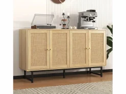 Merax Aparador con 4 puertas de ratán - 140 x 39,5 x 80 cm - Tablero de partículas - Color madera