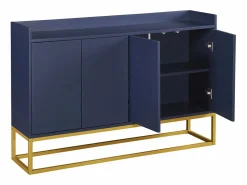Clearance Aparador con 4 puertas sin tirador - estilo contemporáneo - madera + metal - azul Aparador