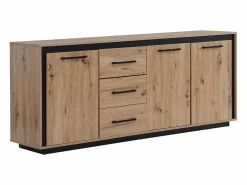 Hot Aparador con 3 puertas y 3 cajones de MDF - Natural y negro - NALAMANE Aparador