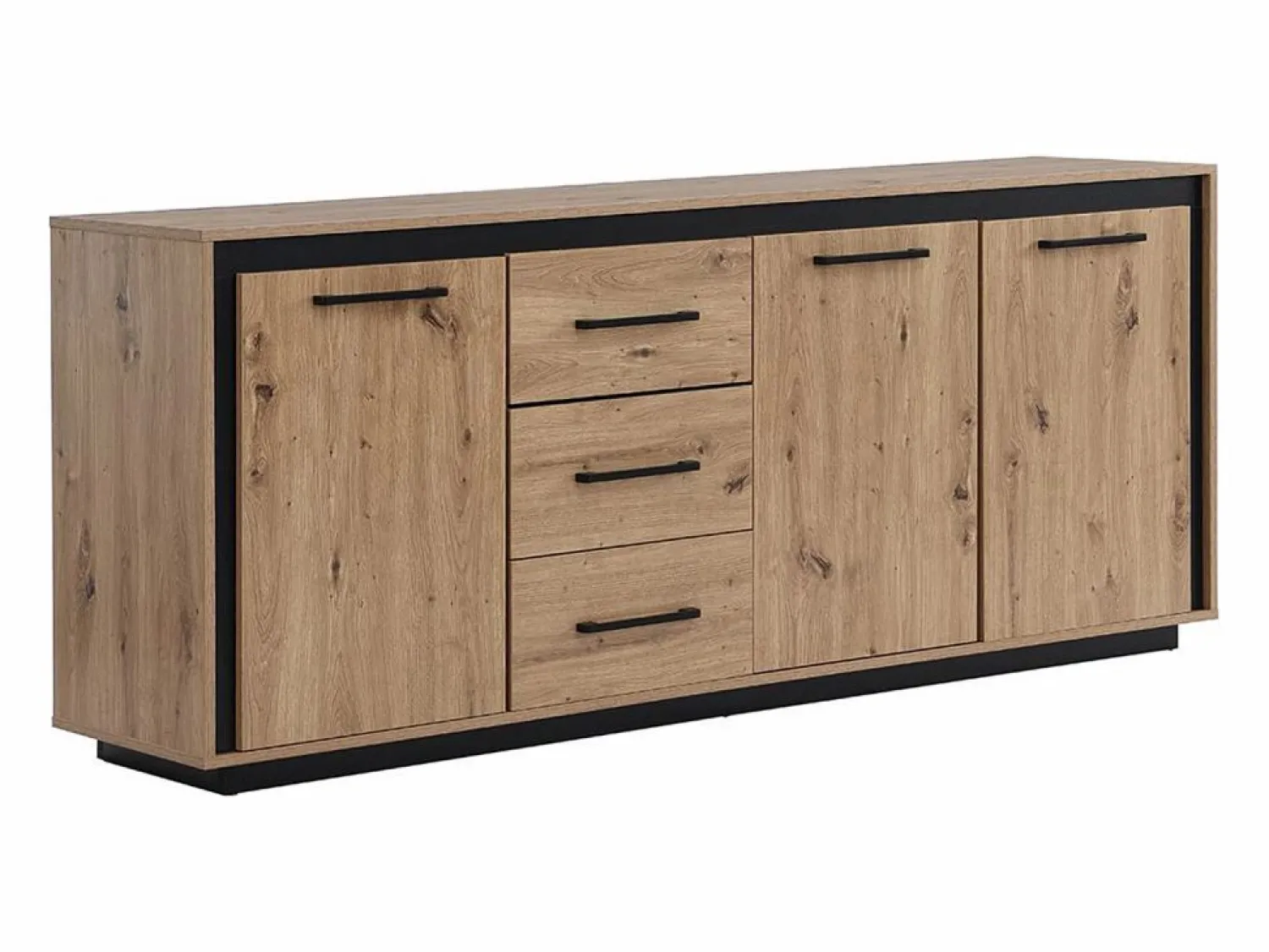Hot Aparador con 3 puertas y 3 cajones de MDF - Natural y negro - NALAMANE Aparador