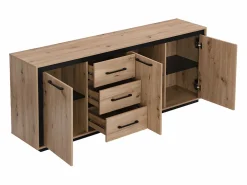 Hot Aparador con 3 puertas y 3 cajones de MDF - Natural y negro - NALAMANE Aparador