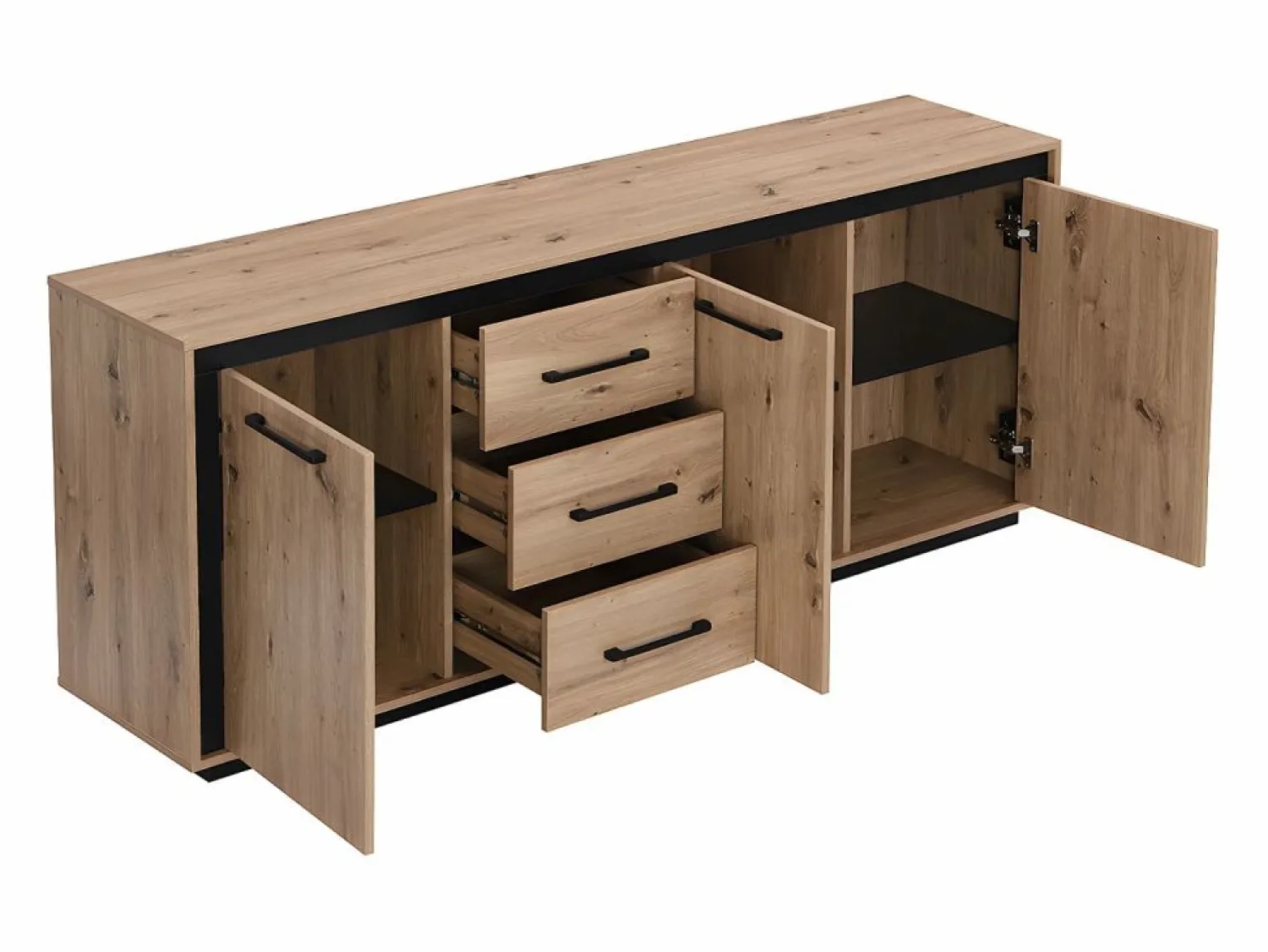 Hot Aparador con 3 puertas y 3 cajones de MDF - Natural y negro - NALAMANE Aparador