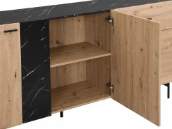 Clearance Aparador con 2 puertas y 3 cajón de MDF - Natural y efecto mármol negro - LIOMENA Aparador