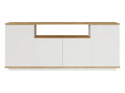 Discount Vente-unique Aparador con 4 puertas y 1 estante - Blanco y natural - LOTULA Color natural claro / Blanco