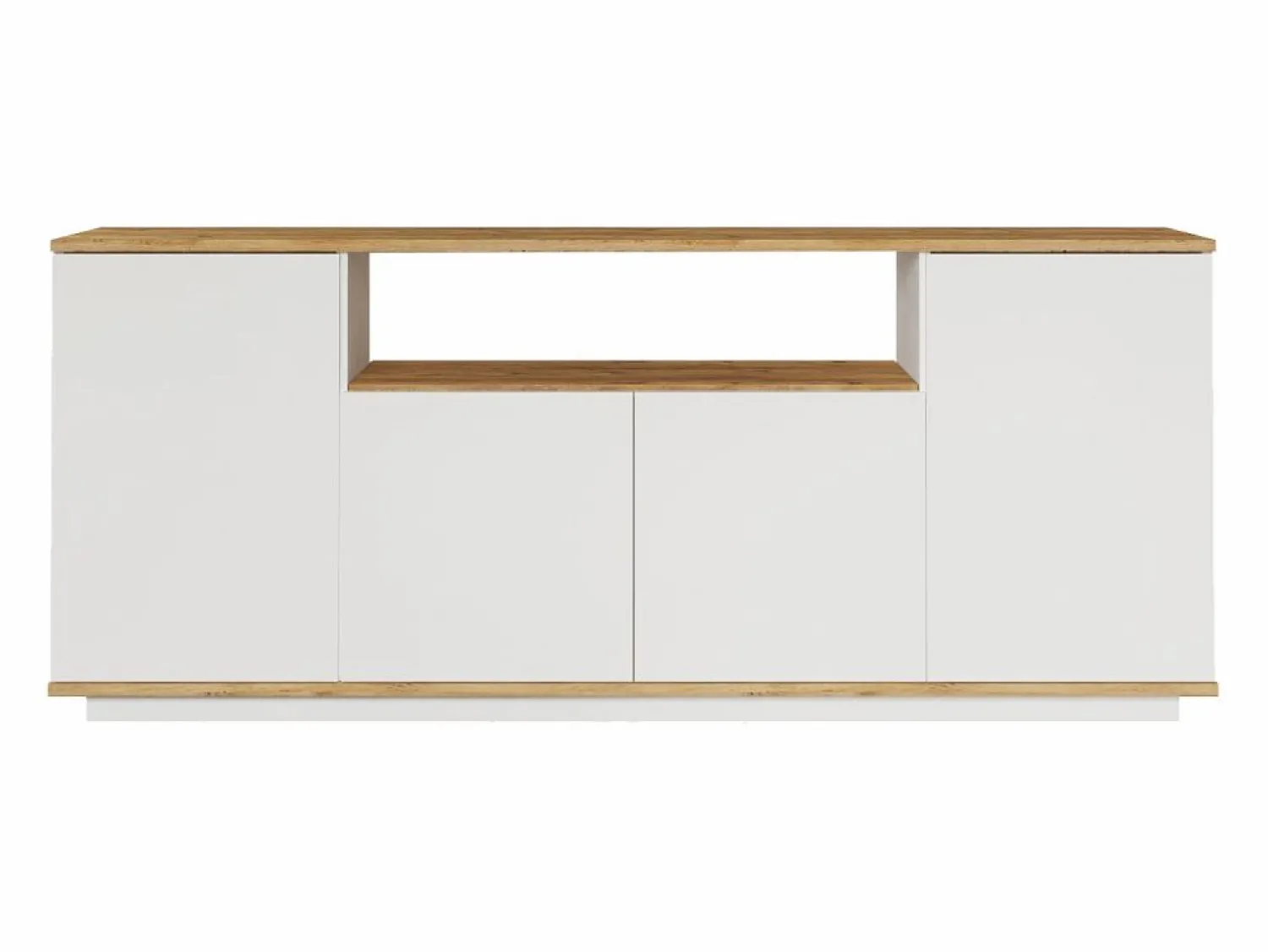 Discount Vente-unique Aparador con 4 puertas y 1 estante - Blanco y natural - LOTULA Color natural claro / Blanco