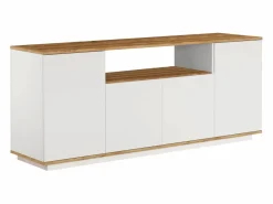 Discount Vente-unique Aparador con 4 puertas y 1 estante - Blanco y natural - LOTULA Color natural claro / Blanco